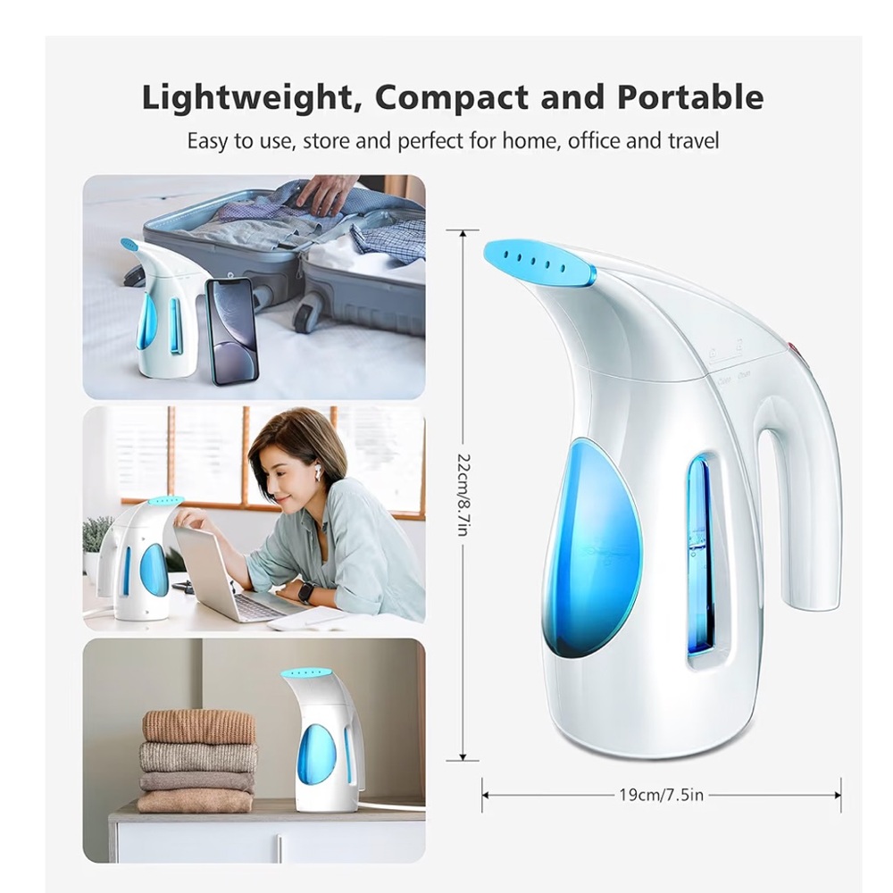 Portable White and Blue Garment Steamer